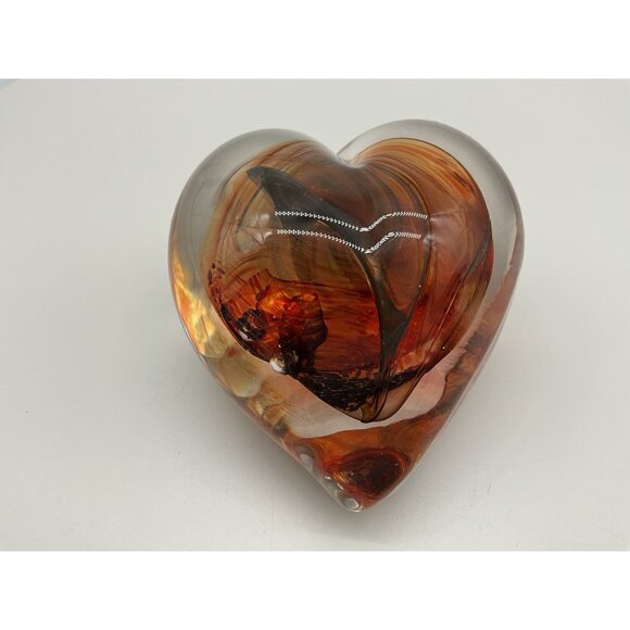 Heart Art Glass Gorgeous Red and Black Paperweight Quality Glass Polished Bottom - Picture 6 of 16